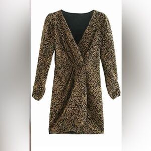 Zara vintage gold sparkle animal print holiday cocktail party dress size L
